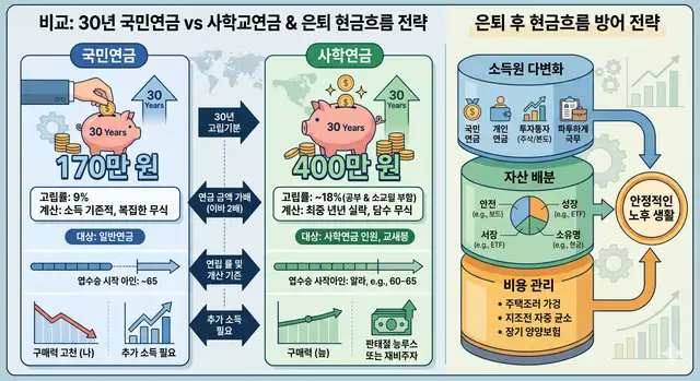 30년 납부한 국민연금 170만원과 사학연금 400만원의 차이점