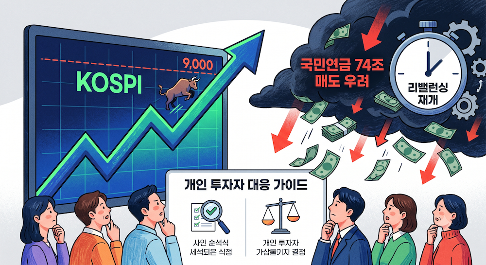 코스피 9000 돌파 전망과 국민연금 리밸런싱 재개에 따른 74조 매도 우려