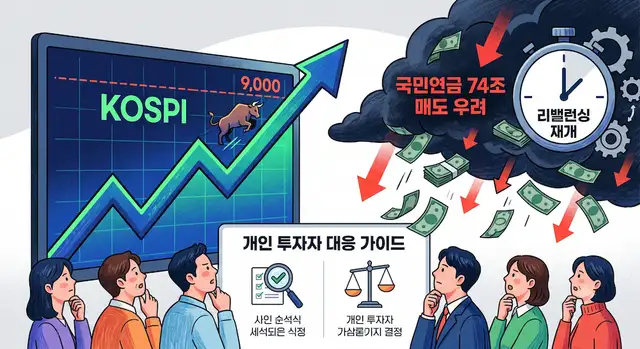 코스피 9000 돌파 전망과 국민연금 리밸런싱 재개에 따른 74조 매도 우려