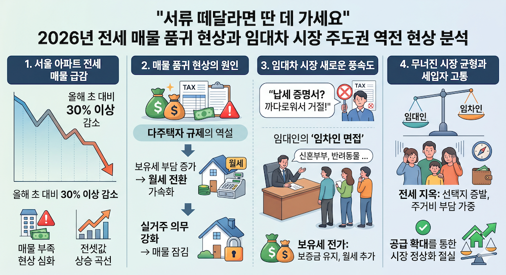 2026년 전세 매물 품귀 현상과 임대차 시장 주도권 역전 현상 분석