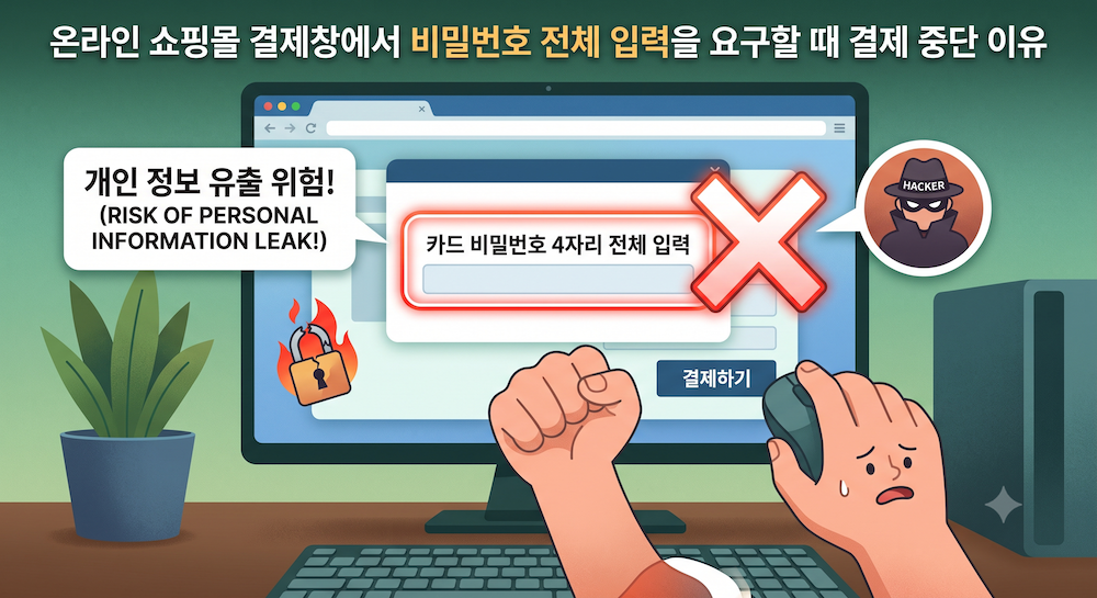 온라인 쇼핑몰 결제창에서 카드 비밀번호 4자리 전체 입력을 요구할 때 즉시 결제를 중단