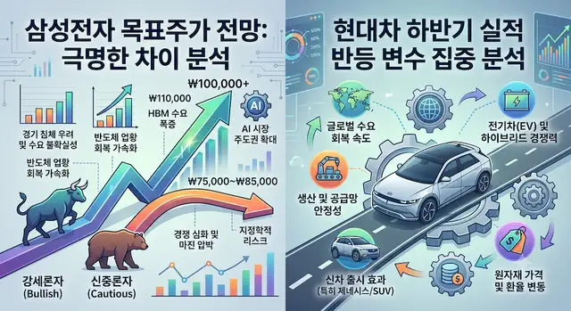 삼성전자 목표주가 전망 극명한 차이 분석과 현대차 하반기 실적 반등