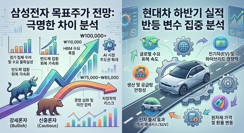 삼성전자 목표주가 전망 극명한 차이 분석과 현대차 하반기 실적 반등
