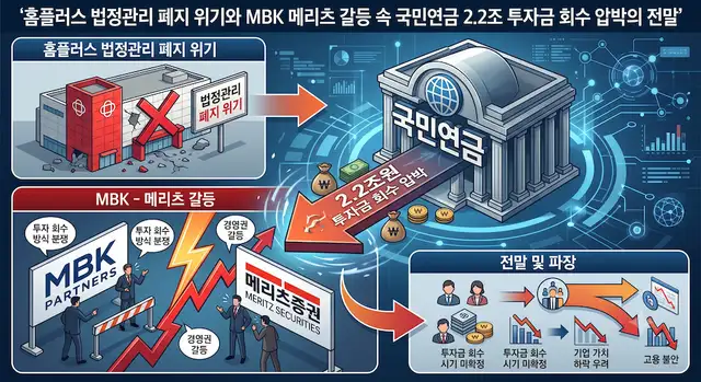 홈플러스 법정관리 폐지 위기와 MBK 메리츠 갈등 속 국민연금 2.2조 투자금 회수 압박