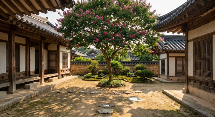 강릉 선교장의 배롱나무와 한옥 정원