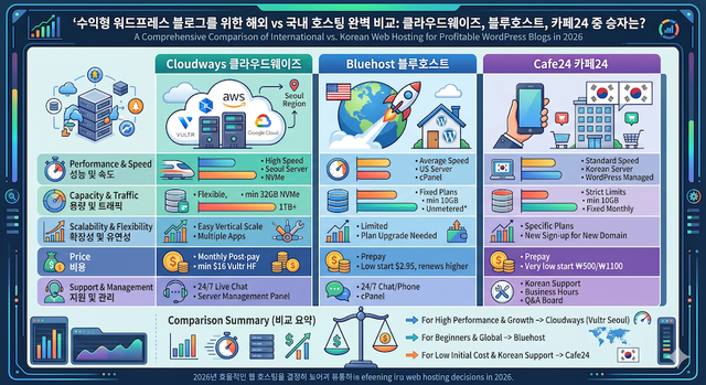 클라우드웨이즈, 블루호스트, 카페24 중 승자는