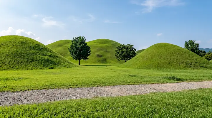대릉원 고분군의 여름 녹음과 능선 (부드러운 곡선의 미)