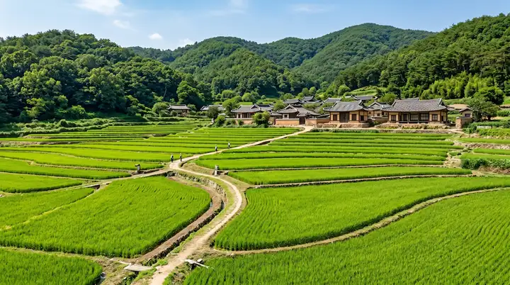 양동마을의 여름 논과 한옥의 실루엣 (농촌의 미학)