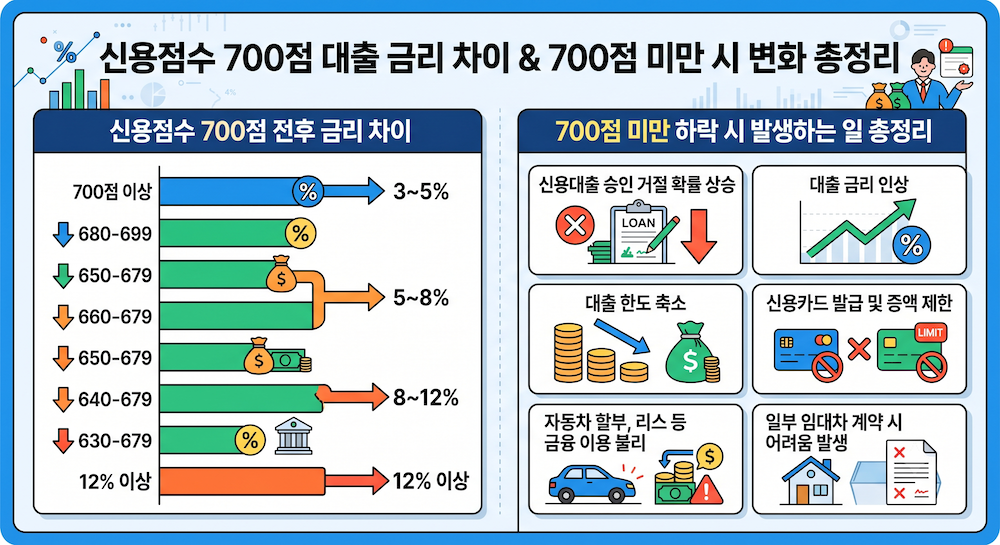 신용점수 700점 신용대출 금리 차이, 700점 아래로 떨어지면 생기는 일 총정리